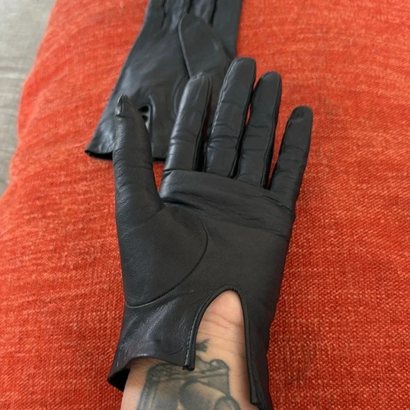 Leather gloves lined from west Germany black size medium small - Picture 2 of 11